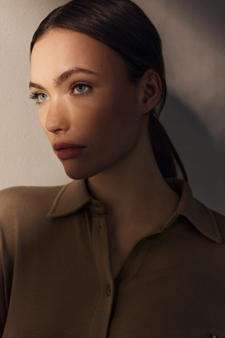 Lune Active Mila Blouse in Beige — lightweight, relaxed shape designed for effortless layering.