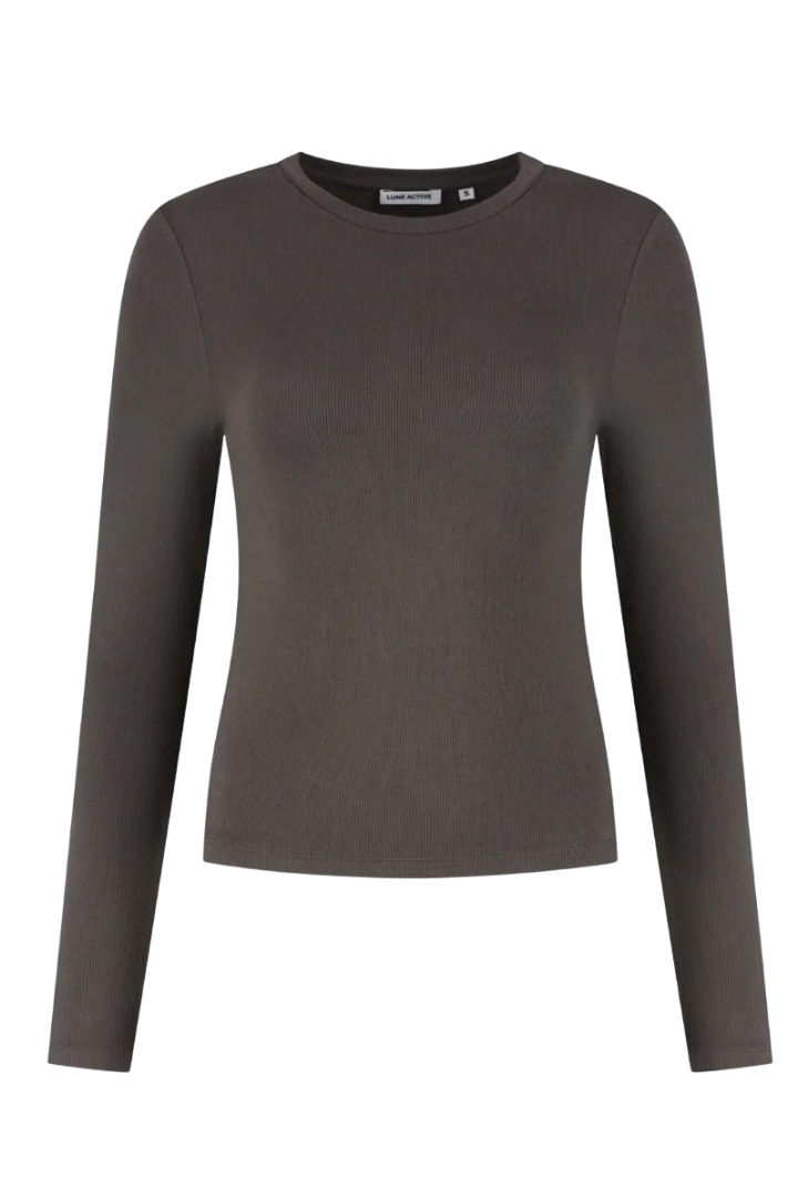 Lune Active Mila Long Sleeve in Brown — an easy long sleeve top made to wear on repeat.