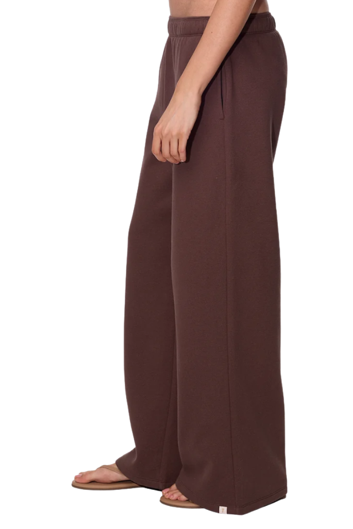 Tkees Cloudsoft Wide Leg Pant in Brown — hidden drawstring at the elastic waistband.