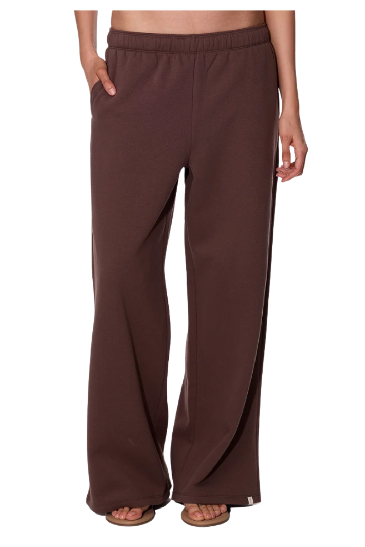 Tkees Cloudsoft Wide Leg Pant in Brown — brushed cotton-poly blend with a sueded exterior.