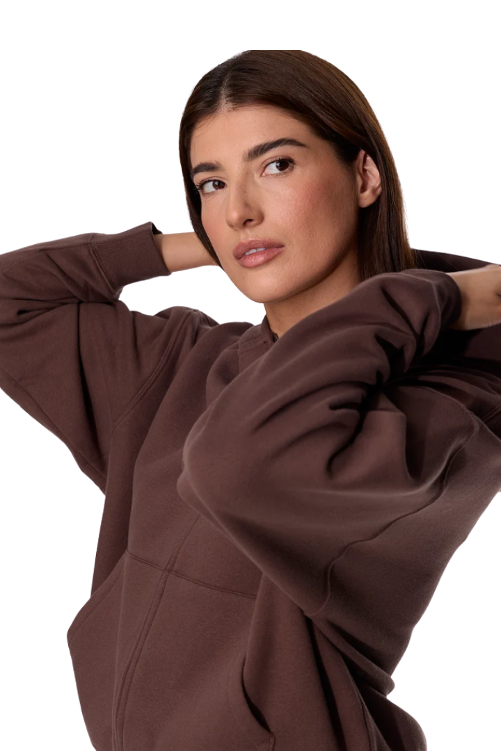 Tkees Cloudsoft Zip Up Hoodie in Brown — dropped shoulders with a generous hood and kangaroo pocket.