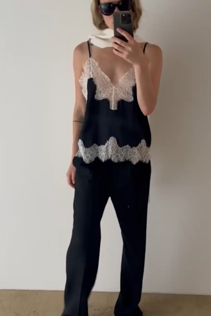 Love Stories Pippa Cami — silk lace camisole in black, view 2