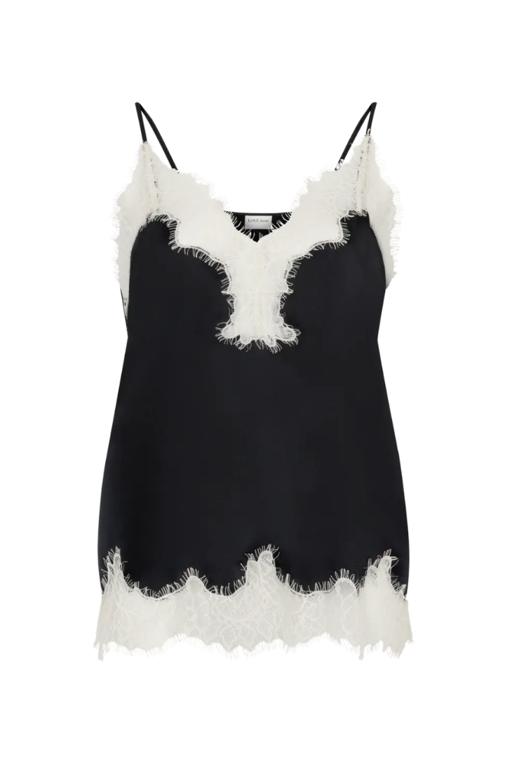 Love Stories Pippa Cami — silk lace camisole in black, view 3