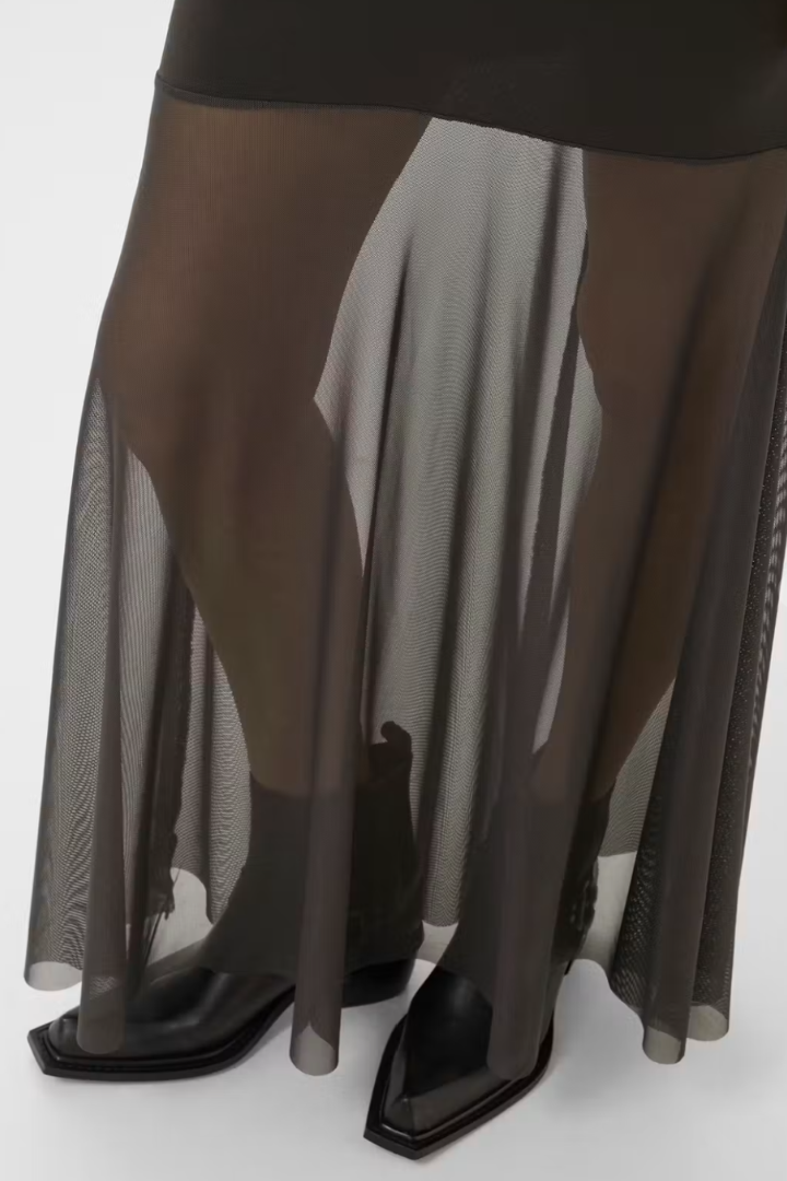 Gestuz Marti Dress — ruched turtleneck maxi dress in brown, view 4