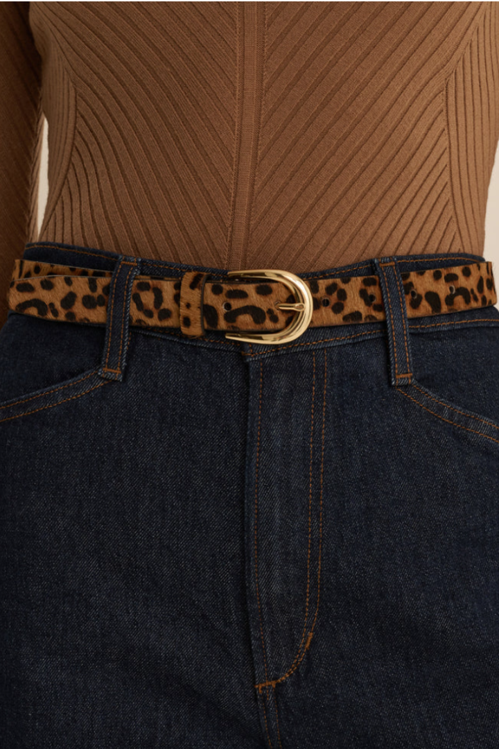 Favorite Daughter leopard print hair calf belt with gold buckle, view 2