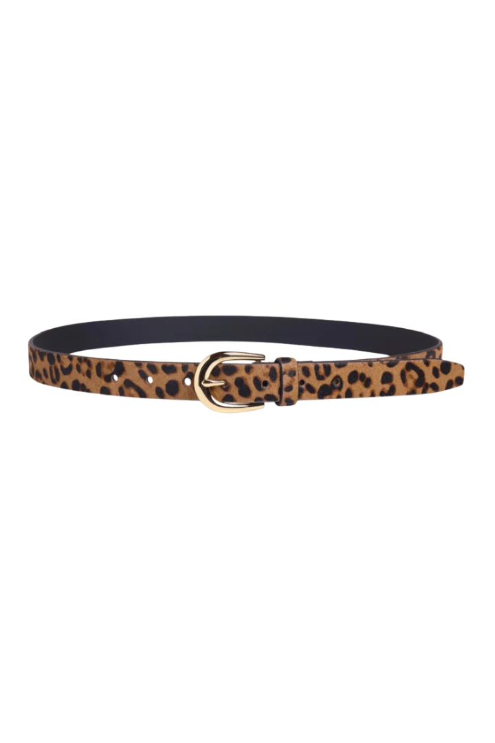 Favorite Daughter leopard print hair calf belt with gold buckle