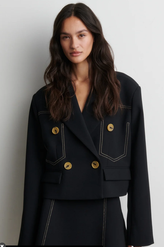 Second Female Althea Cropped Blazer — boxy double-breasted blazer in black