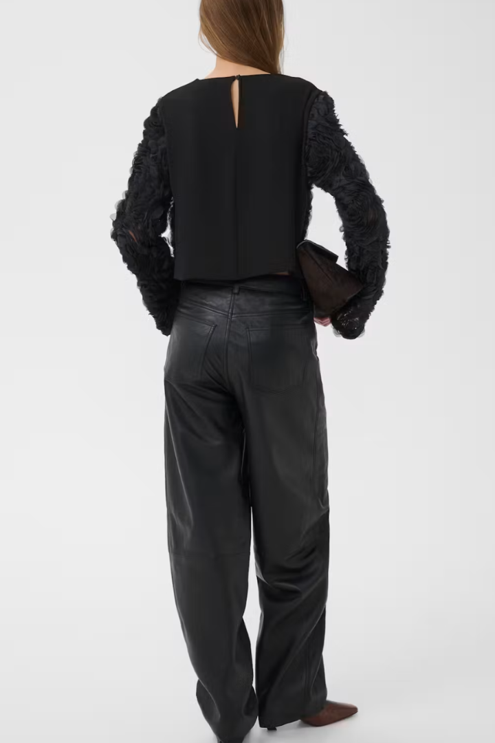 Gestuz Ingrida Top — cropped 3D rosette top in black, view 5