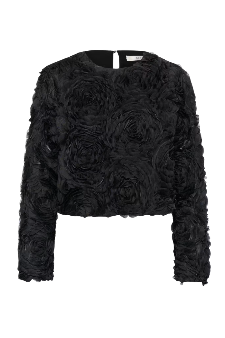 Gestuz Ingrida Top — cropped 3D rosette top in black, view 6