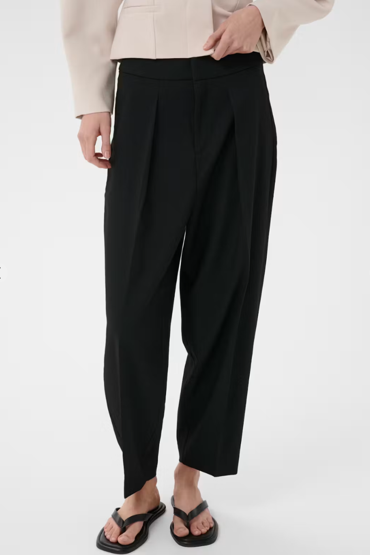 InWear Cadie Trouser — high-waisted barrel-leg trouser in black