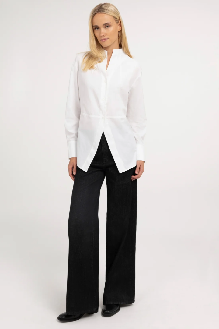 YAYA Wide Leg Denim Trouser — tailored wide-leg denim trouser in black, view 2