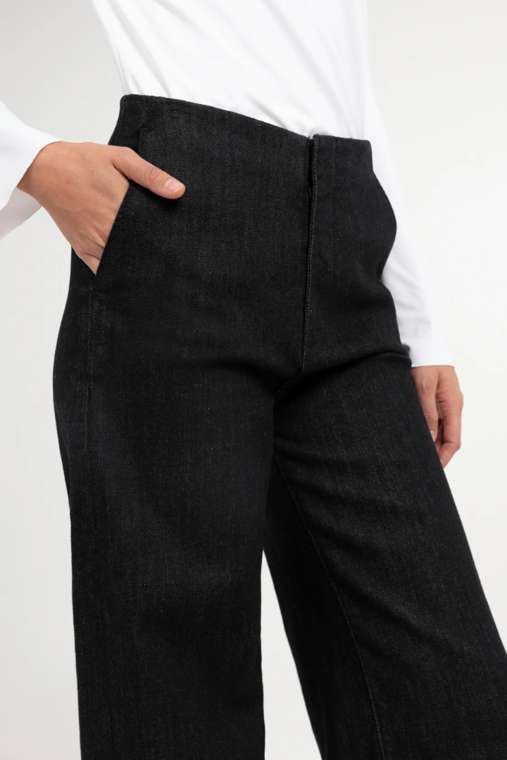 YAYA Wide Leg Denim Trouser — tailored wide-leg denim trouser in black, view 5