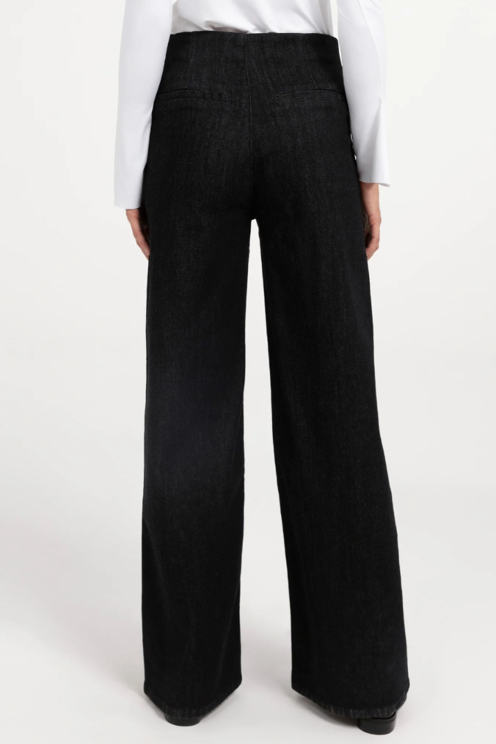 YAYA Wide Leg Denim Trouser — tailored wide-leg denim trouser in black, view 4