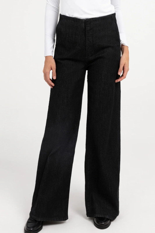 YAYA Wide Leg Denim Trouser — tailored wide-leg denim trouser in black