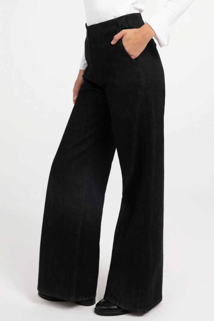 YAYA Wide Leg Denim Trouser — tailored wide-leg denim trouser in black, view 3