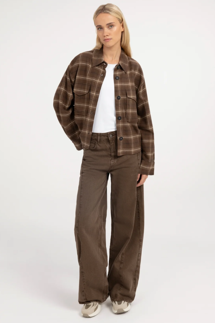 YAYA Wide Leg Denim — high-waisted wide-leg jean in brown, view 3