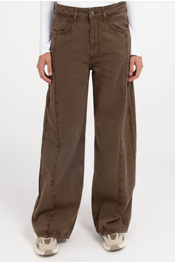 YAYA Wide Leg Denim — high-waisted wide-leg jean in brown