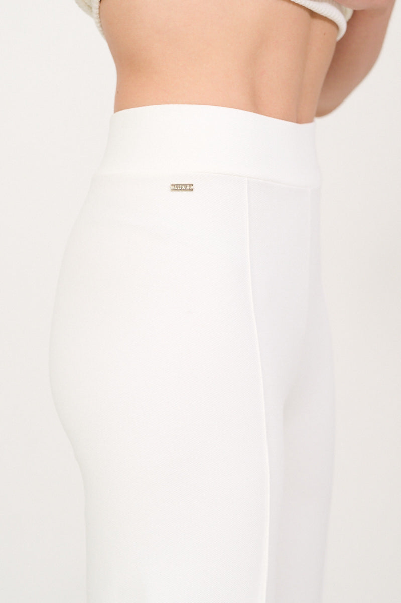 Lune Active Forest Pintuck Flare White Wide leg straight Lounge everyday Pants 